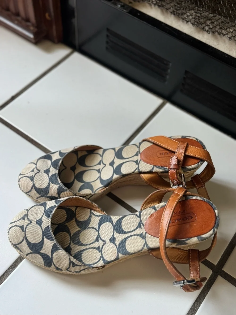 Vintage Y2K Coach Signature Monogram Espadrille Wedges